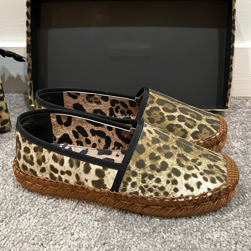 Dolce & Gabbana Espadrille Canvas Leo Macchia Marrone Size 37